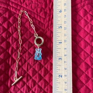 Blue Glitter Gummy Bear Charm Bracelet On Gold Tone Chain For Child, Teen, Tween